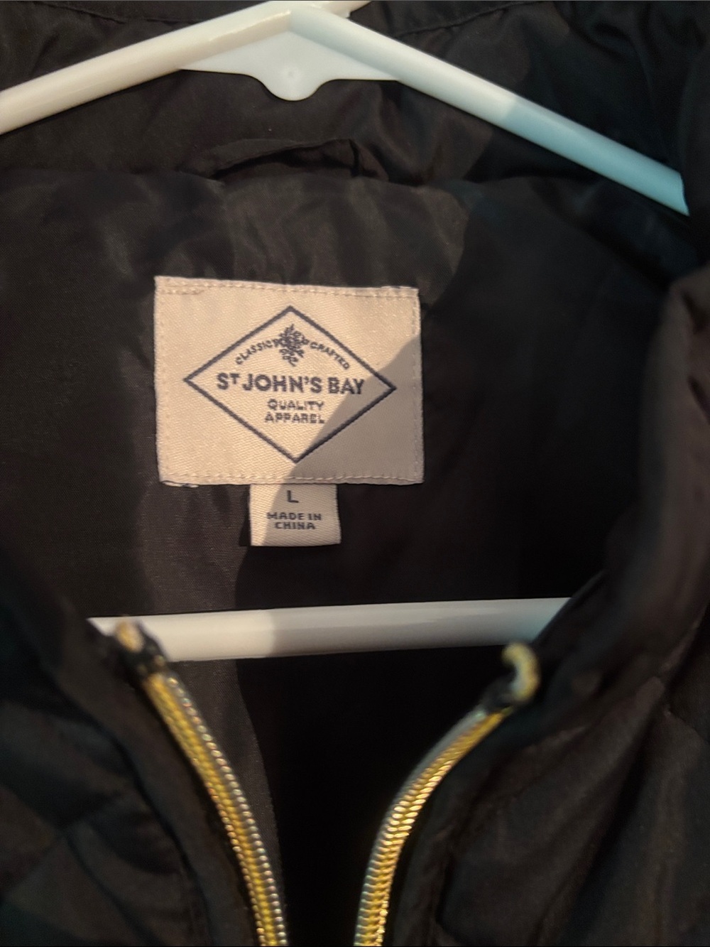 St. John's Bay Black Quilted Puffer Vest with Gold Trim - Picture 2 of 7